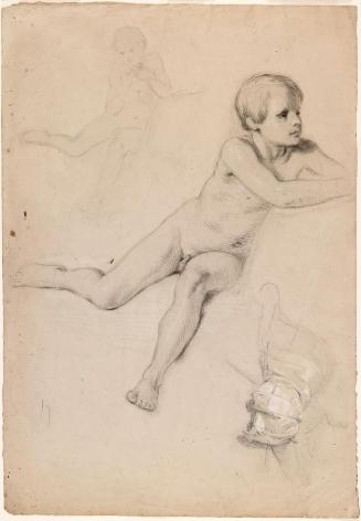 Reclining Nude Boys and Draped Arm; Preliminary Study (on verso)
