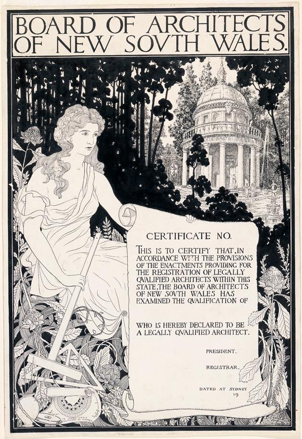 Design for a Certificate for the Board of Architects of New South Wales, Australia