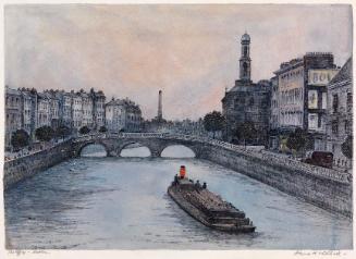 The River Liffey, Dublin, at Night (Queen Maeve Bridge and St Paul's Arran Quay); Provisional Sketch (on verso)
