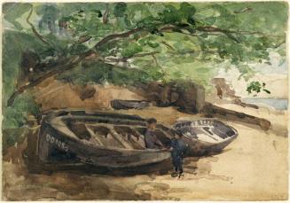 Dinghies and Two Boys in a Wood; Cliffs (on verso)