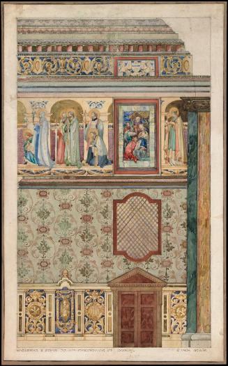 Part of a Church Wall Decoration, including the Nativity, Saints Patrick, Peter, Paul and Other Saints on a Frieze