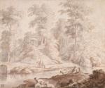 A Resting Shepherd and Travellers in a Classical Landscape