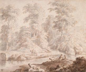 A Resting Shepherd and Travellers in a Classical Landscape
