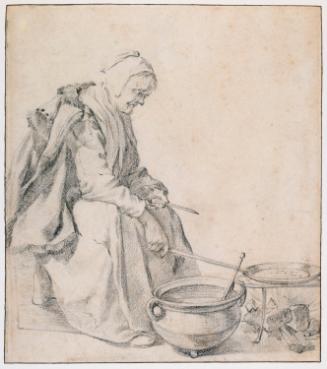 An Old Woman Frying Pancakes