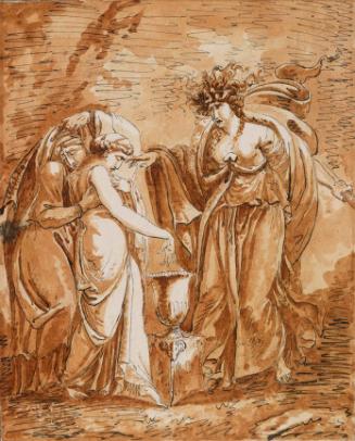 'Lo Speco della Divinatrice' (The Fortune Teller's Den); Hooded Figures outside a Temple (on verso)