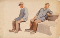 Two French Peasant Boys in Smocks and Clogs