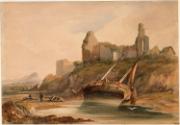 A Fishing Boat below a Ruined Church