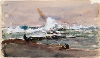 Waves Breaking against the Rocks; Cows (on verso)