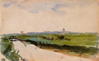 A Windmill and Tower on the Norfolk Broads; Cows (on verso)