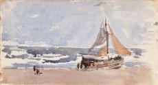 A Dutch Fishing Boat on the Shore; Two Boats (on verso)