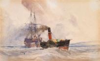 A Steam Tug Towing a Brig
