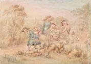 Wheelbarrow Containing Six Children: Phillipa Leicester, Fanny Joanna, Caroline Margaret, Fitzroy William, Lincoln Edwin and Charles Augustus Stanhope, later 8th Earl of Harrington