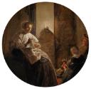 A Woman Sewing by Candlelight