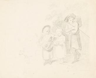 Children Carrying Bowls and a Dog
