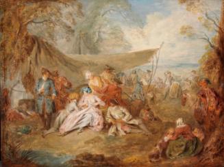 Figures Resting in a Military Encampment