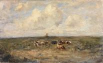 Cattle at Rest in a Field near the Sea