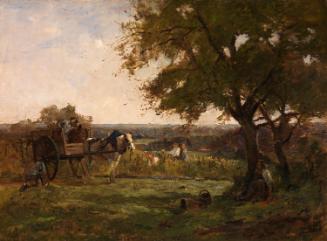 Mending the Wheel of a Farm Cart near a Tree