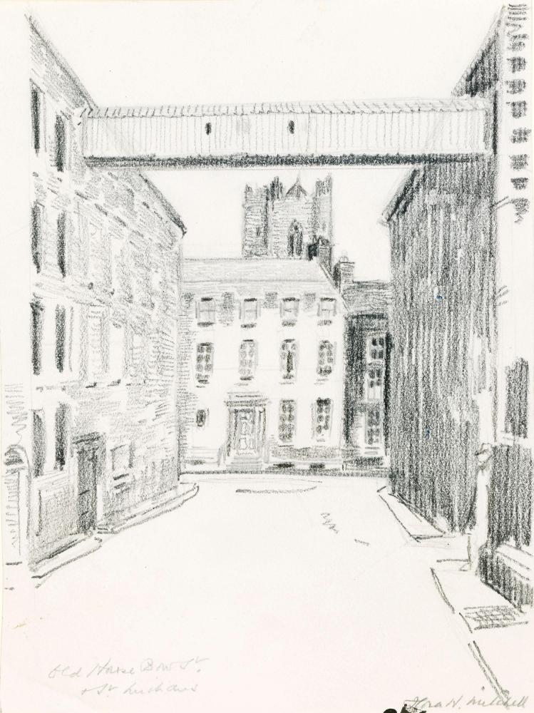 Houses on Bow Street and Saint Michan's Tower