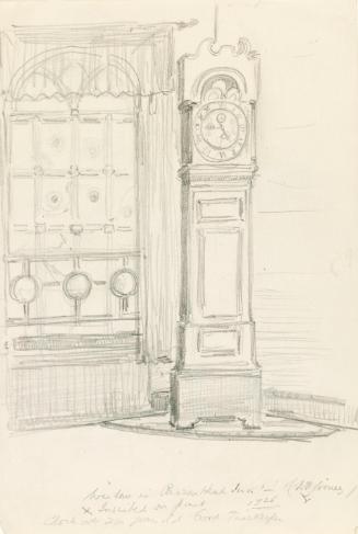 The 1726 Clock in the Brazen Head Hotel, No. 20 Bridge Street; A Bossi Fireplace in Mr Ewington's House, Basin Street (on verso)