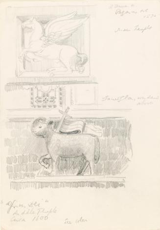 Rysbrack's Pegasus, Inner Temple Treasury (top) and the 'Agnus Dei' (bottom), Middle Temple Hall, London