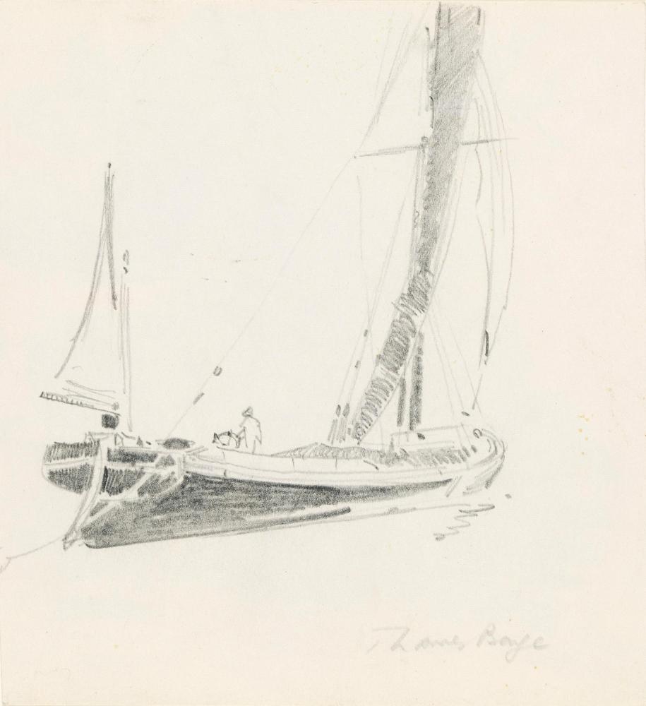 A River Thames Barge; A Suburban Garden (on verso)