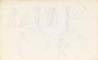 Studies of Figures in Grecian Robes; Carictured Figures Bouncing a Child on a Sheet