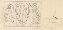 Saint Brigid, the Virgin and Child with Angels and Saint Patrick (left to right), (for The Virgin of Eire, oil no. 4319)