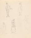 Costumes for a Page Boy and Authoress, a Man in a Cloak, a Maidenly Lady and a Poet