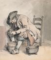 A Seated Man Leaning over a Pail; Three Women (Shadowy) on verso