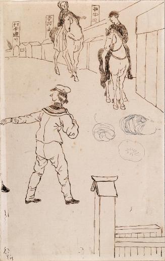 Riders and a Boy in a Japanese Street