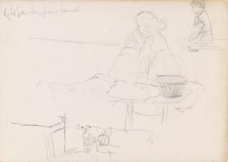 A Woman and Two Children in a Market; a Roof detail (on verso)