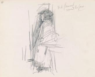 A Standing Woman with Red Flannel around her Face