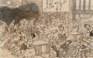 A Crowded Japanese Street by Moonlight