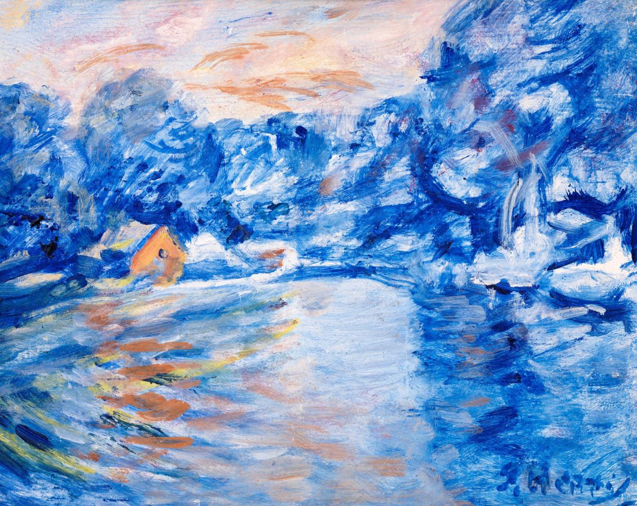 A Lake Scene with Boats and a House