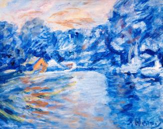 A Lake Scene with Boats and a House