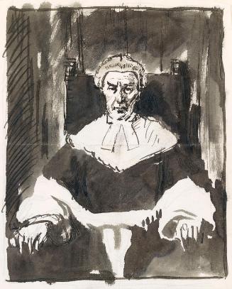Sketch of a Judge and a Drawing of a Woman's Face on the reverse