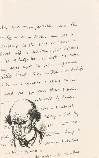 Cropped letter from William Orpen to Mrs St George with a sketch of man's head