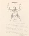 Illustrated letter from William Orpen to Mrs St George with a sketch of the artist with his hands raised