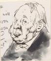 Cropped letter from William Orpen to Mrs St George with a sketch of a man's head and shoulders