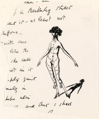 Cropped letter from William Orpen to Mrs St George with a sketch of a female figure