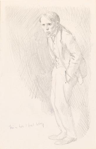 Illustrated letter from William Orpen to Mrs St George with a sketch of the artist with his hands in his pockets