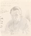 Cropped letter from William Orpen to Mrs St George with a sketch of the artist writing