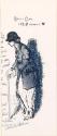 Cropped letter from William Orpen to Mrs St George with a sketch of a woman with a walking-stick