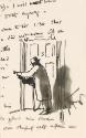 Cropped letter from William Orpen to Mrs St George with a sketch of a man ringing a door bell