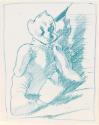 Sketch of a childs toy with drawings by a child on the reverse