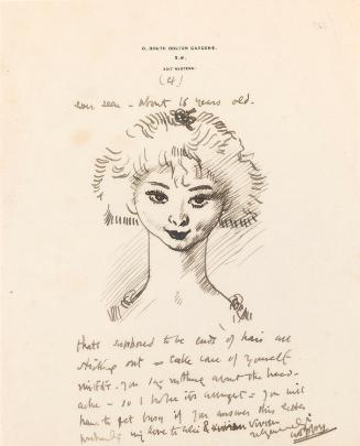 Illustrated letter from William Orpen to Mrs St George with a sketch of a girl's head and shoulders
