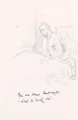 Illustrated letter from William Orpen to Mrs St George on the back of a pamphlet