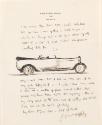 Illustrated letter from William Orpen to Mrs St George with a sketch of the artist driving a rolls royce