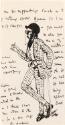 Cropped letter from William Orpen to Mrs St George with a sketch of the artist dressed in a suit