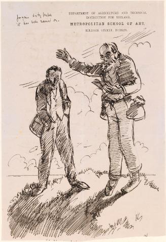 Cropped letter from William Orpen to Mrs St George with a sketch of the artist and William A. Sinclair